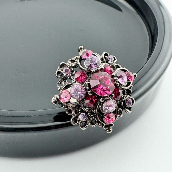 Vintage Purple Pink Crystal Rhinestone Cluster Starburst Fashion Ring Adjustable - Picture 5 of 8